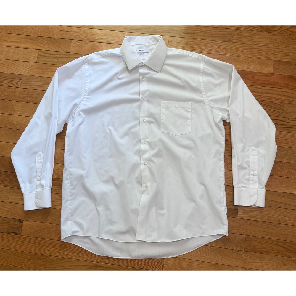 Van Heusen Mens White Regular Fit Dress Shirt 17 34/35 XL Wrinkle Free